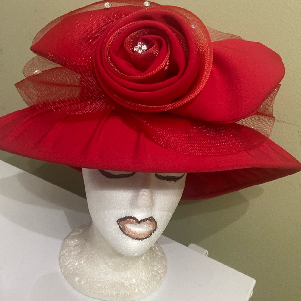 Pretty RED Church/Dress/Kentucky Derby Hat by Perche’ Couture